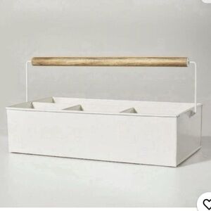 NIB HEARTH & HAND Divided Metal Multipurpose Caddy Cream with Wooden Handle